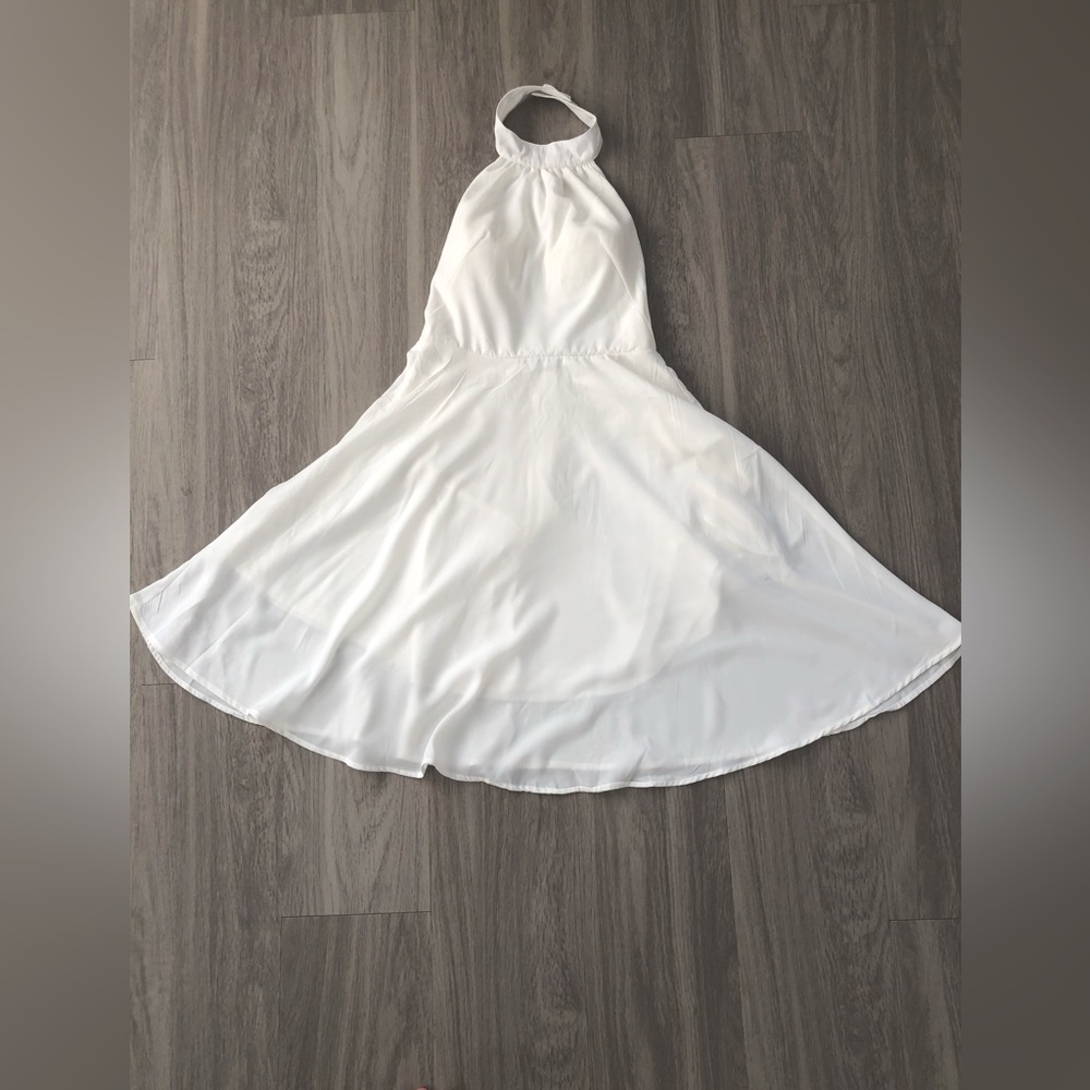 White halter neck dress